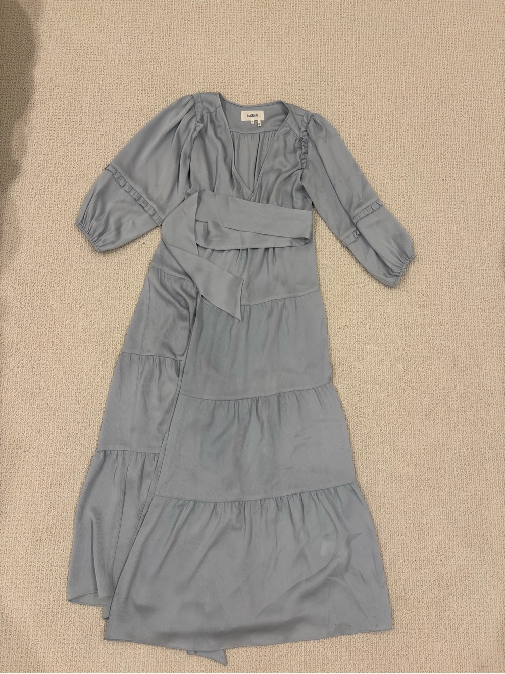 BASH Dusty Blue Tiered Wrap Maxi Dress